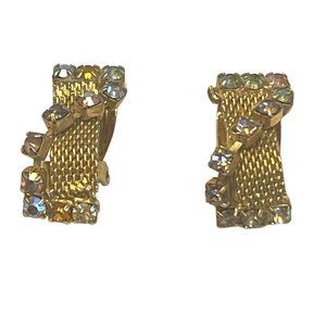 Articulating Retro Gold-tone Multi Color Rhinestone Dangle Earrings Clips